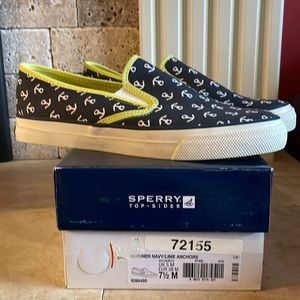 Sperry Top-Sider Mariner Slip on sneaker - Navy/Lime Anchors womens size 7.5 NEW